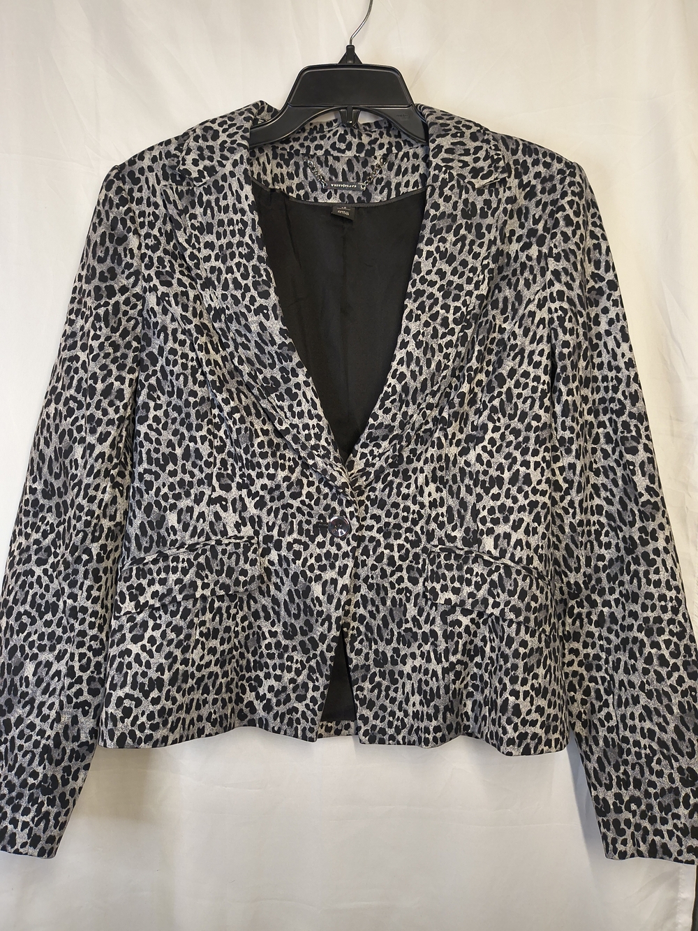 White House Black Market Leopard-Print Tailored Blazer - Black & Gray